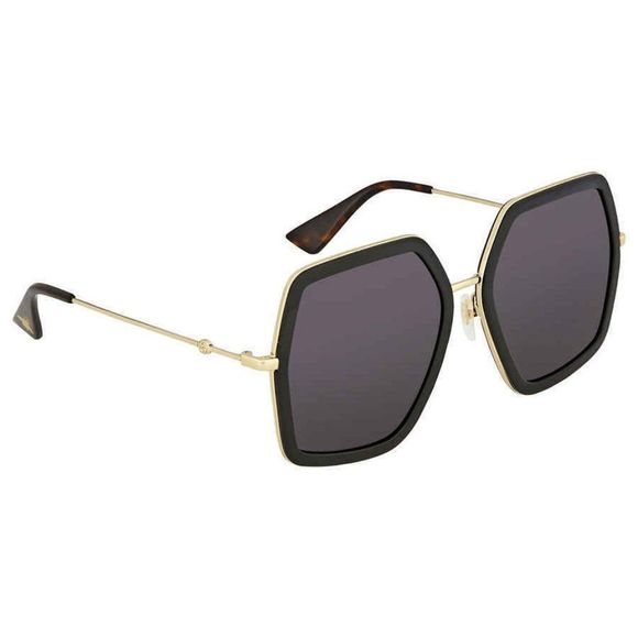 NEW Gucci Black and Gold Oversized Women\'s Sunglasses